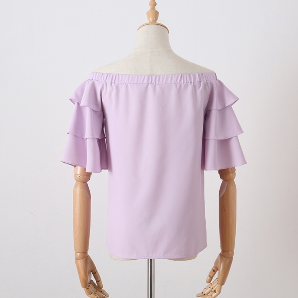 🆕 Lavender Off Shoulder Ruffle Half Sleeve Sz M - Picture 3 of 6